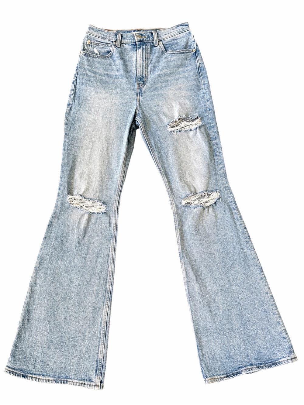 Levi’s Premium 70s High Flare Jeans 26 Light Wash Distressed Denim - Picture 5 of 13